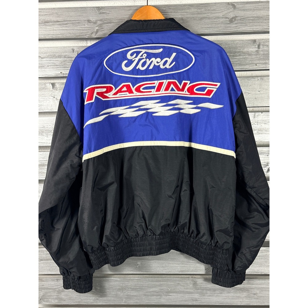 Vintage Ford Racing Champions Apparel Jacket Blue Black Mens Medium bomber